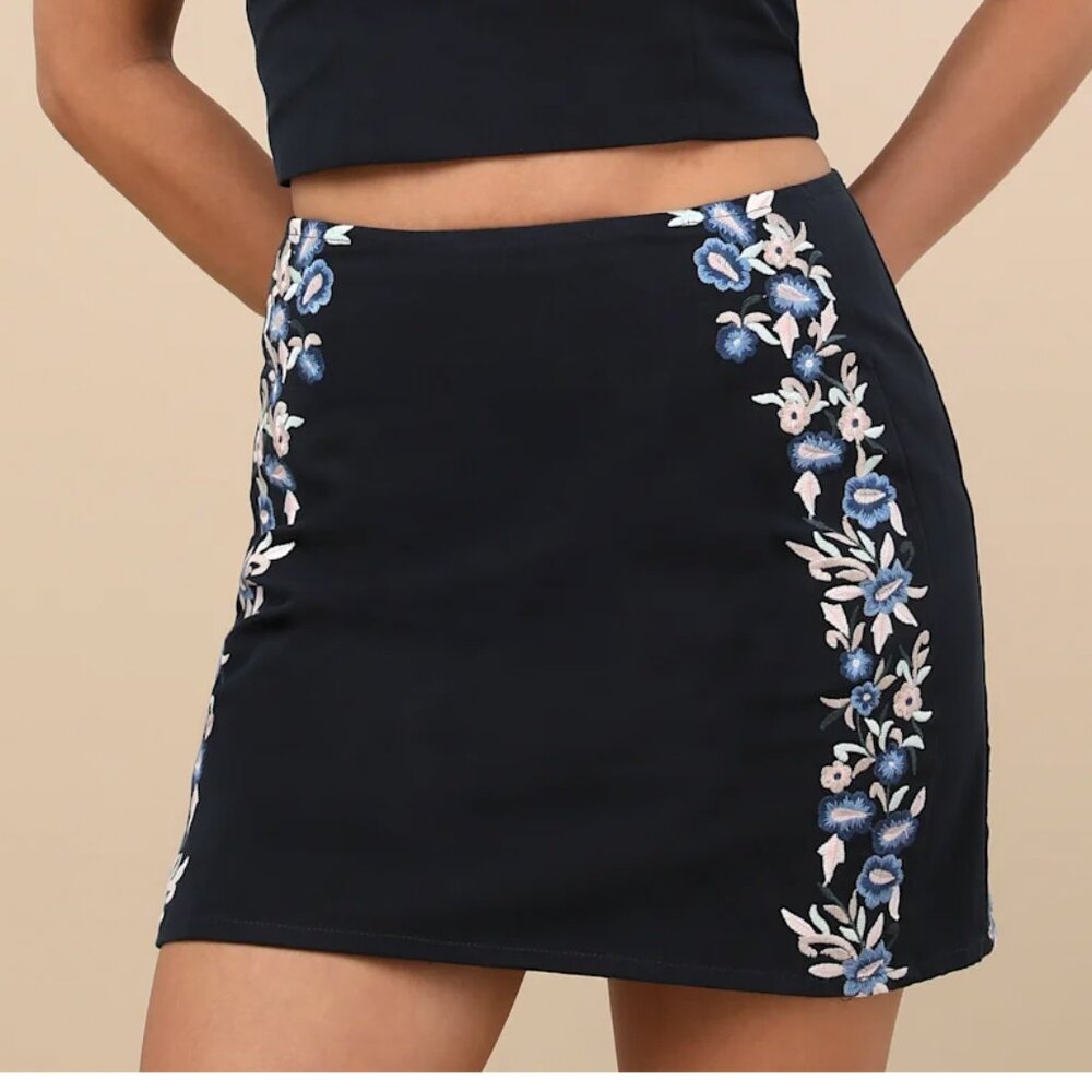 Navy Blue Embroidered Skirt NWT